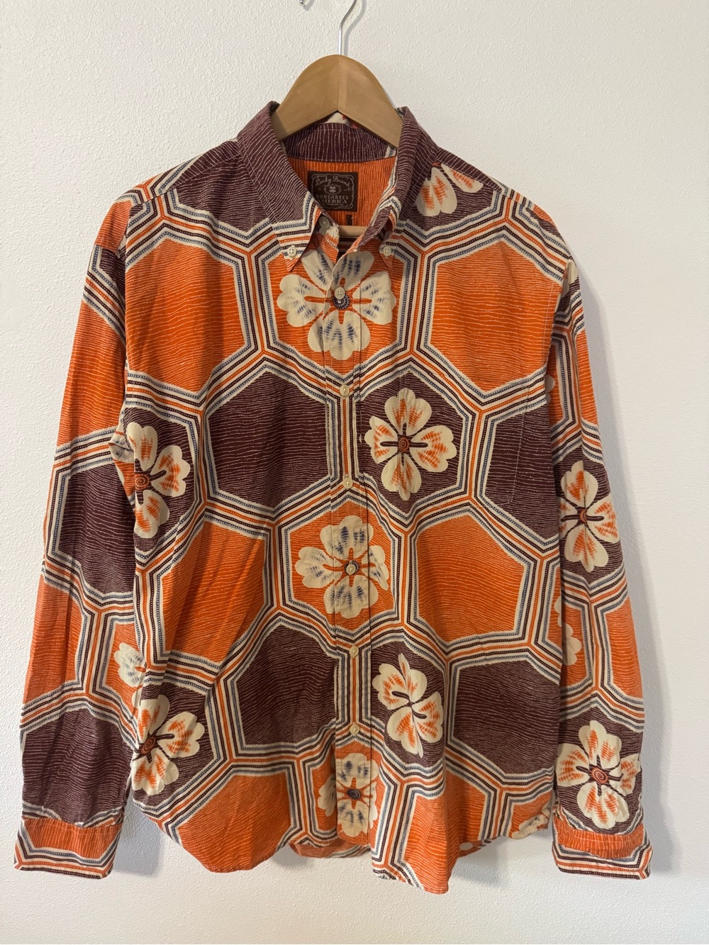 Vintage Lucky Brand Geometric Floral Long Sleeve Button Down Shirt Orange-XL - Picture 1 of 10